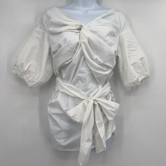 New York & Company 7th Avenue Design Studio Puff Sleeve Tie Front Top S NWT - Picture 1 of 13